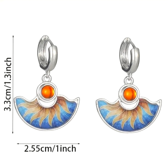 Sol Rays ☀️ Silver Dangling Earrings - Picture 2 of 4